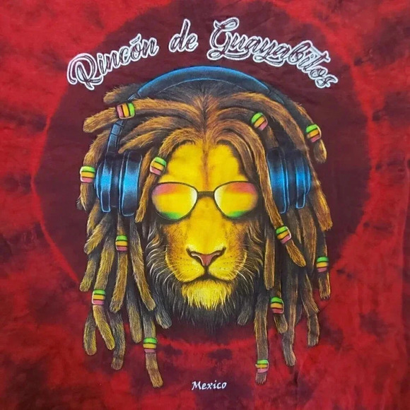 Rasta Lion Graphic Reggae Shirt Mens Size Large Red Tie  Dye Mexico Vacation Tee - Picture 8 of 10